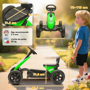 Kart à pédales enfant - Go Kart - carter chaine fermé - marche AV AR - métal plastique noir vert