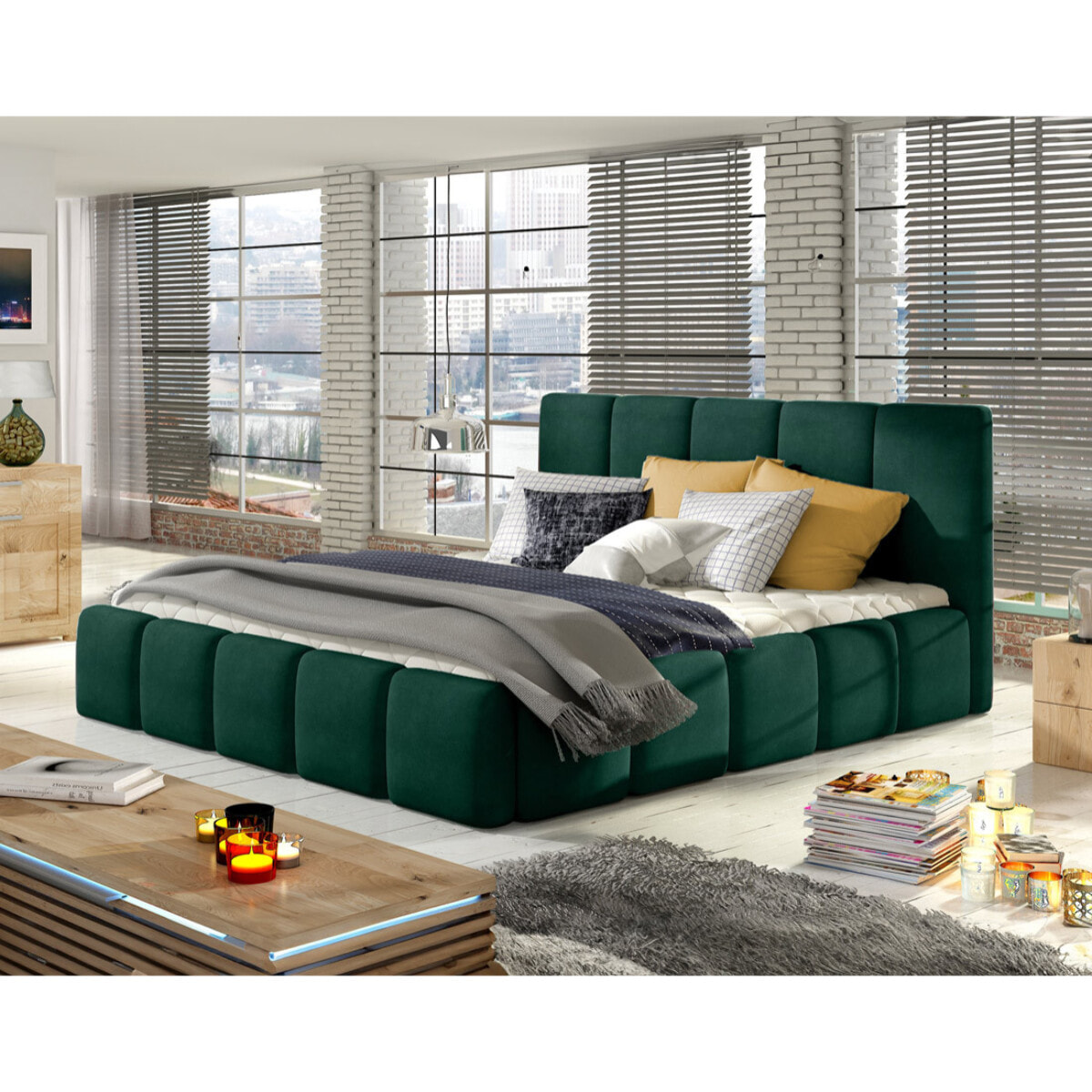 Lucea - lit coffre - 180x200 - sommier inclus - en velours - Vert