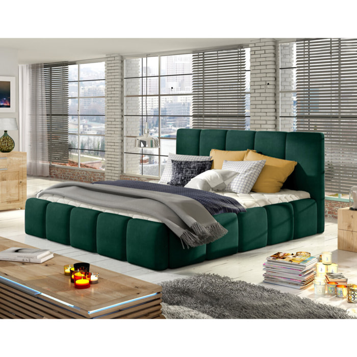 Lucea - lit coffre - 180x200 - sommier inclus - en velours - Vert