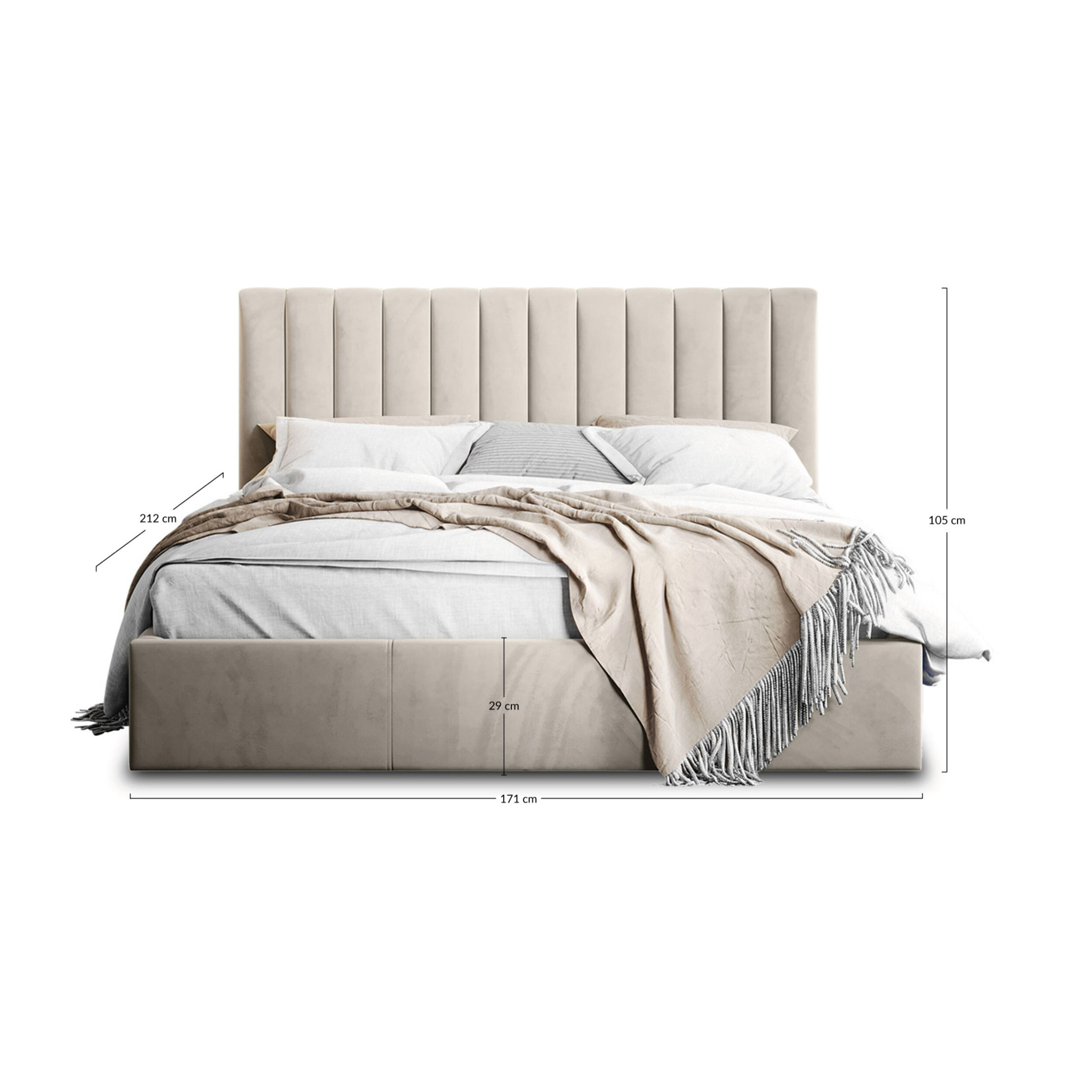 Rosario - lit coffre - 160x200 - sommier inclus - en velours - Beige