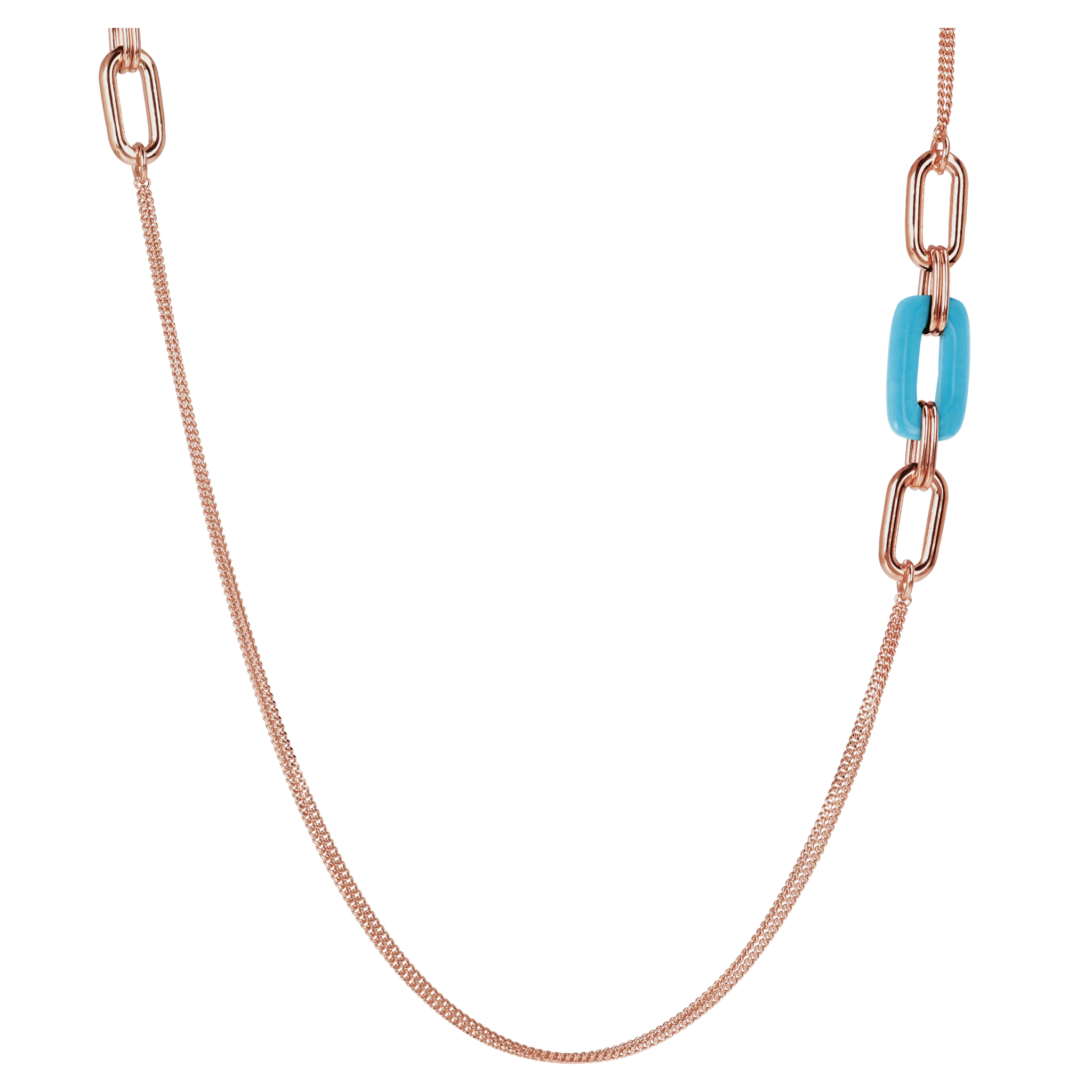 Collana Lunga con Catena Forzatina Allungata e Maglia in Magnesite Azzurra Rettangolare