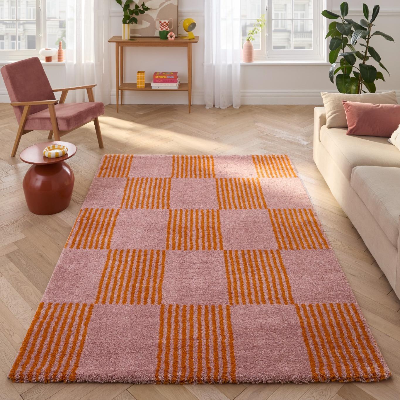GROOVY - Tapis rétro coloré style seventies - Confortable et moelleux - Orange
