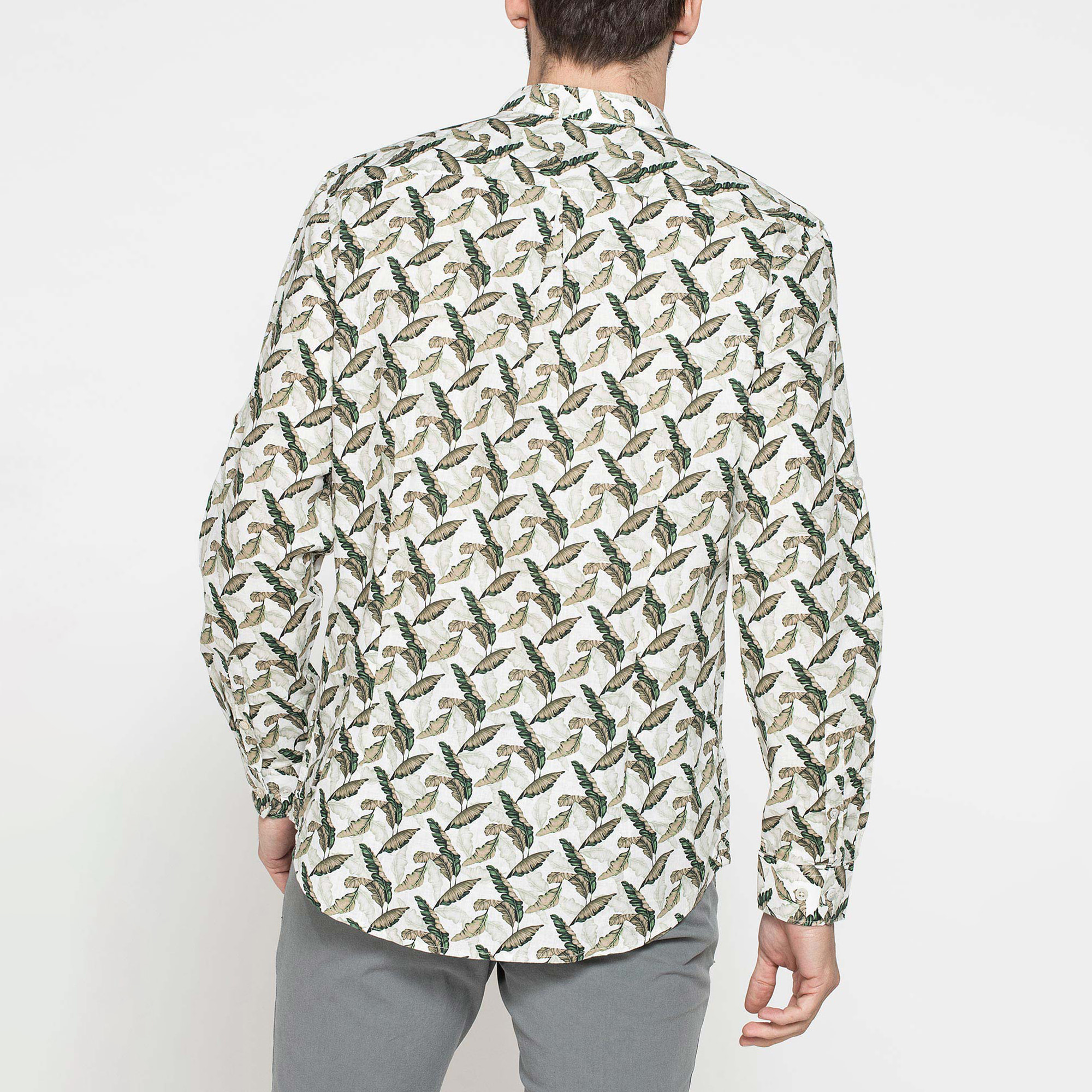 CAMICIA COREANA IN LINO COTONE STAMPATO