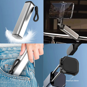 Stabilizzatore mobile pieghevole con palo selfie estensibile, giro a 360° e supporto regolabile. Compatto, portatile e compatibile con la maggior parte degli smartphone.