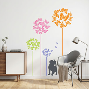 Stickers Muraux décoration adhésifs Chat et papillons