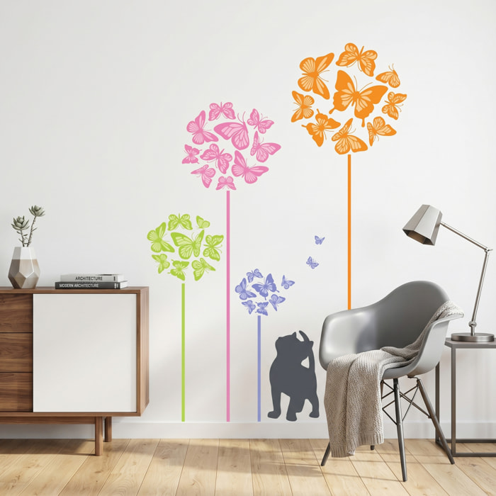 Stickers Muraux décoration adhésifs Chat et papillons