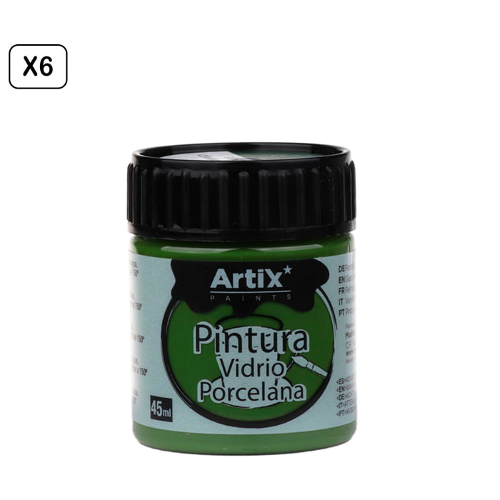 Pack 6 Uds. PINTURA CERÁMICA Y CRISTAL 45 ml COLOR VERDE