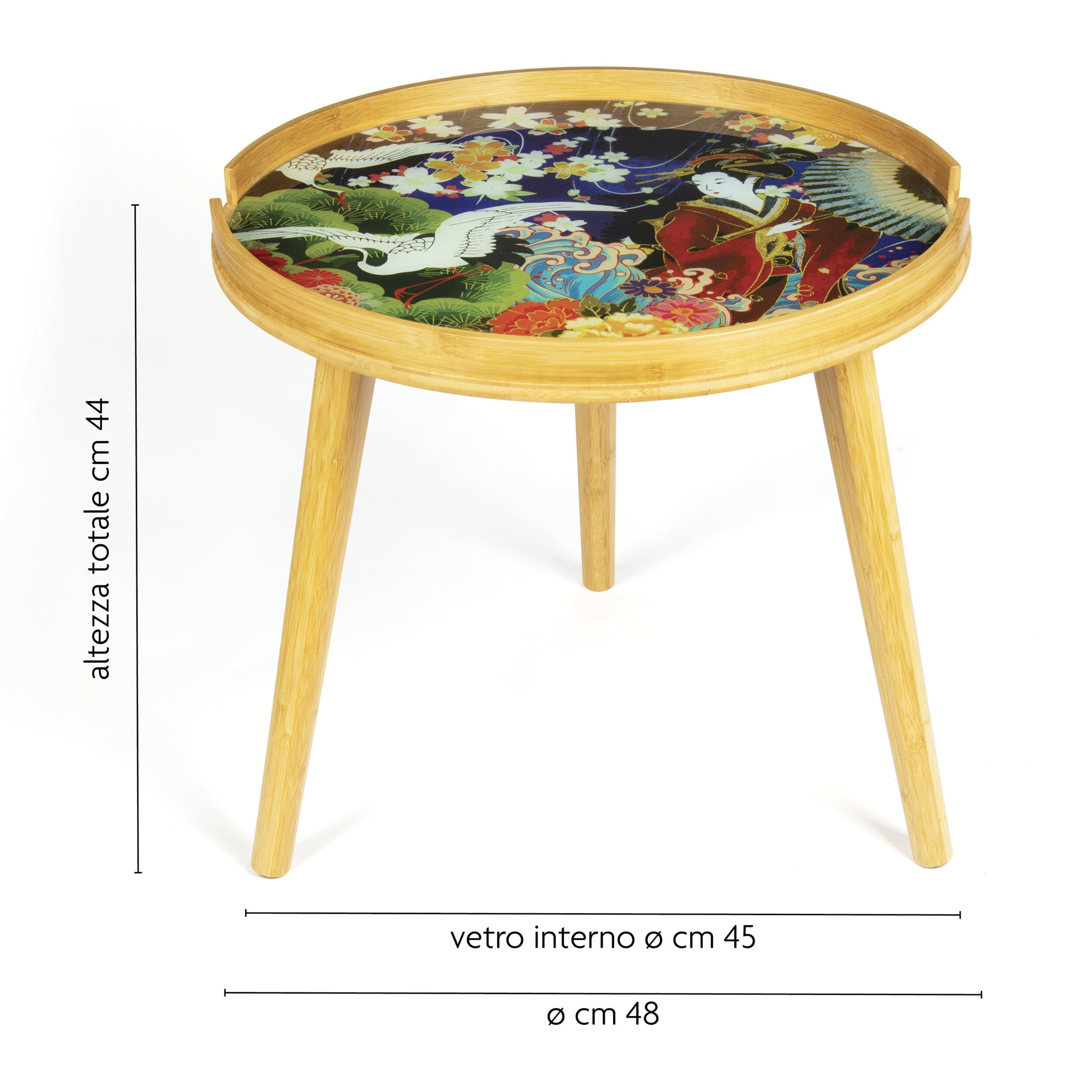 Tavolino Excelsa Kimono in bambù e vetro 48x48x44 cm multicolore