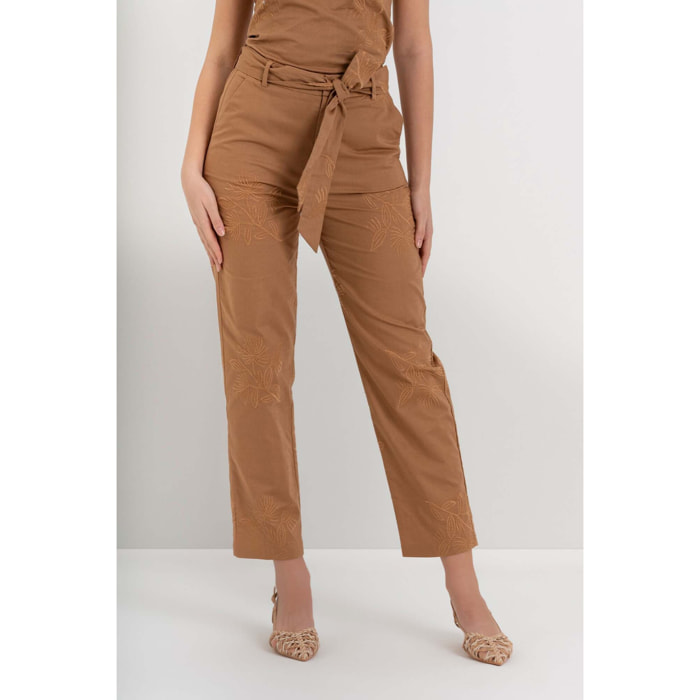 Kocca - Pantaloni da donna in cotone e lino con ricamo floreale Donna