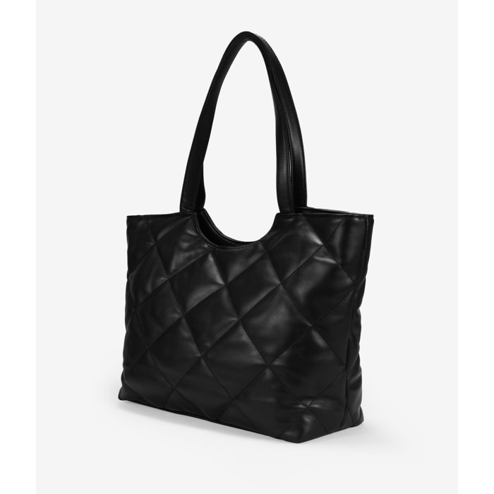 Bolso shopper negro con cosidos acolchados