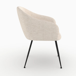 Fauteuil en tissu blanc chiné et pieds en métal noir - Socky