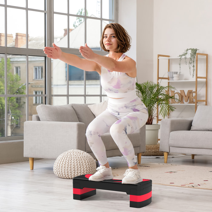 Step de Aeróbic, Step para Fitness Antideslizante con Altura Regulable 3 Niveles de 10/15/20 cm, Tabla Plataforma Stepper para Ejercicio en Casa Gimnasia, Carga 150 kg 80x31x20 cm, Rojo
