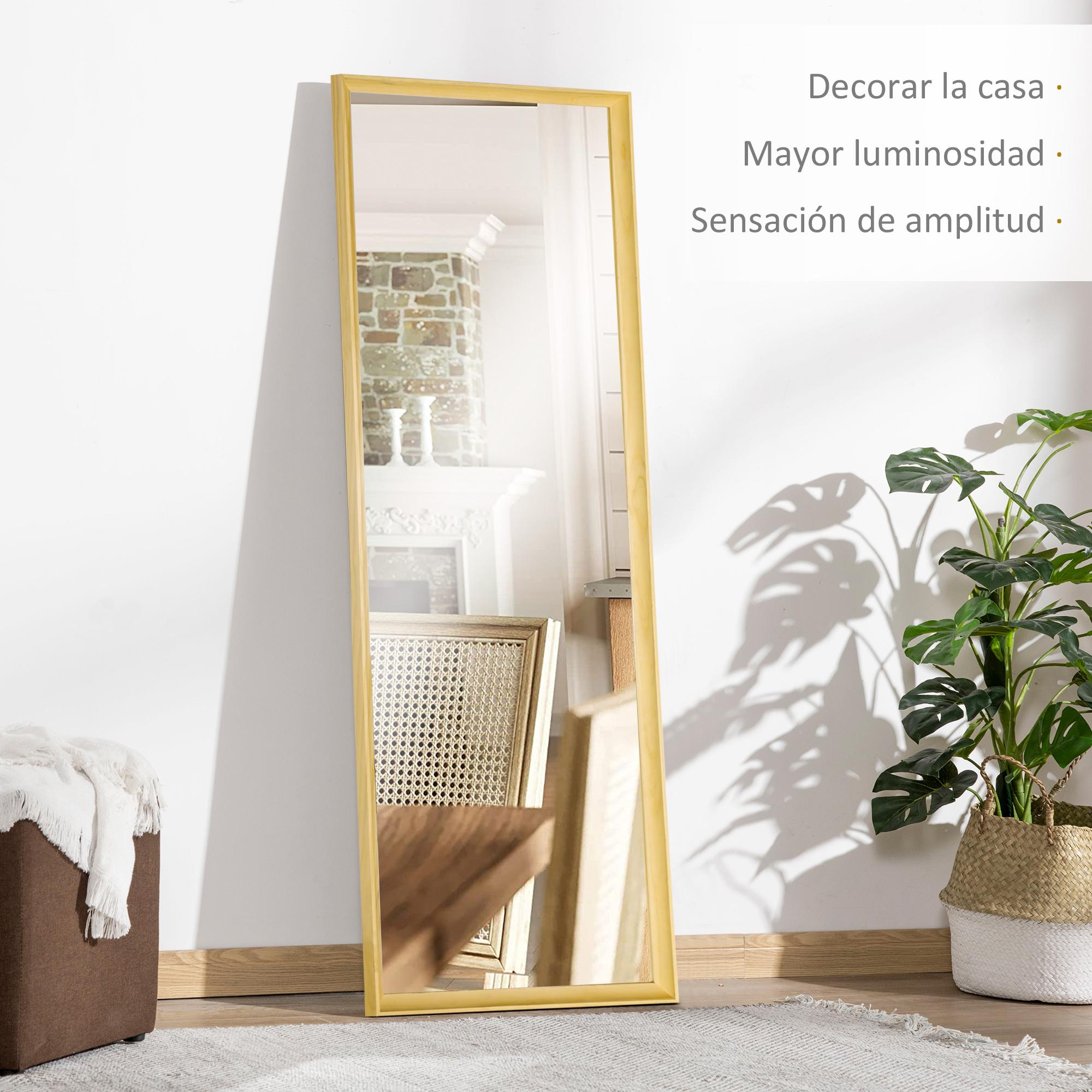 Espejo de Cuerpo Entero Moderno 163x53,5 cm Espejo de Pie Espejo de Suelo de Madera Colgar Vertical u Horizontal Decorativo para Salón Dormitorio Cocina Natural