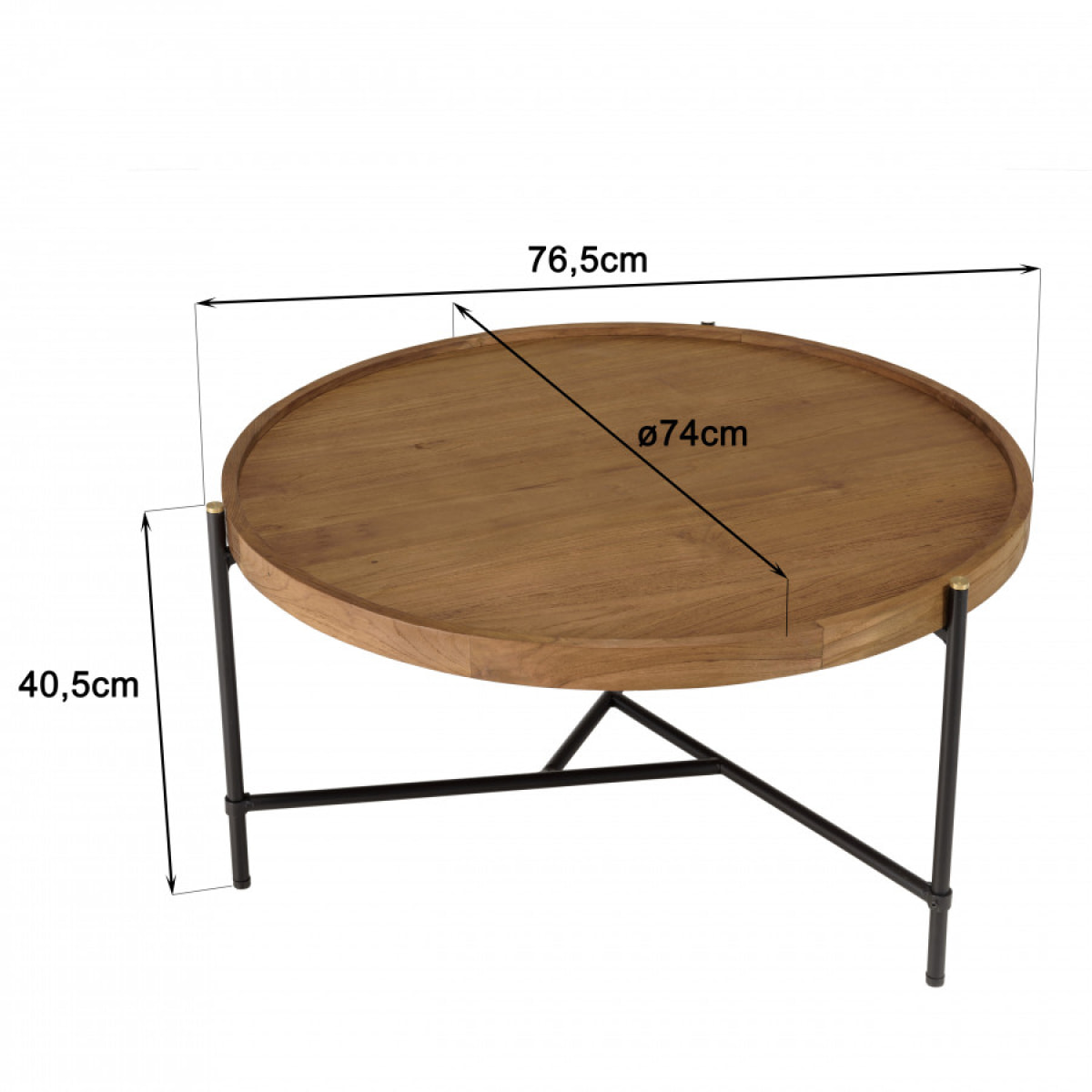 ALIDA - Table basse ronde 78x78cm plateau en bois de teck recyclé