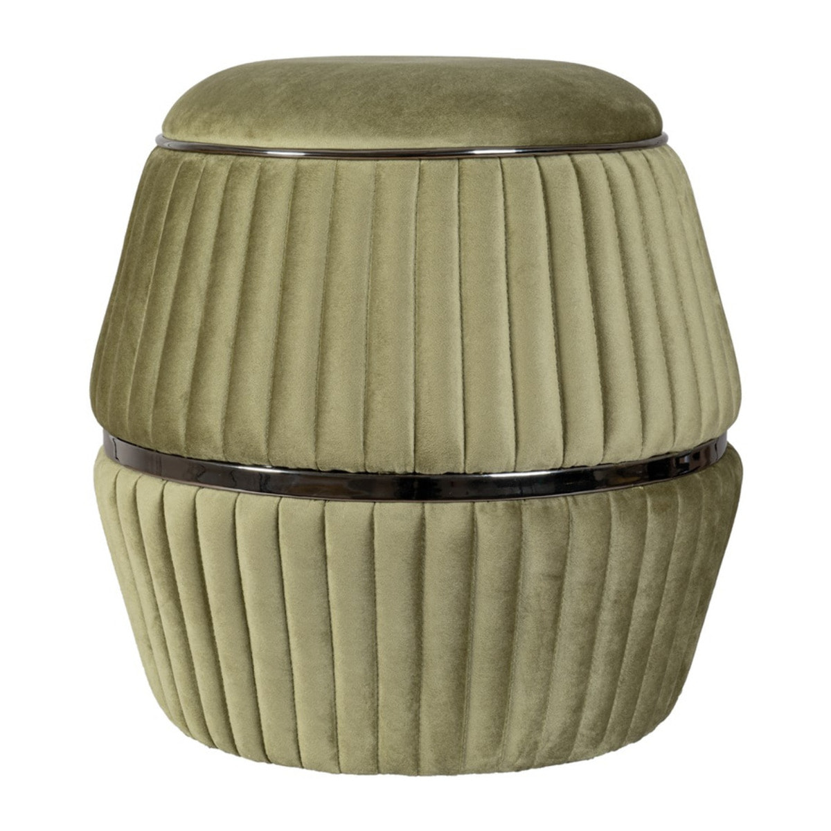 Pouf Doric in Velluto Plissé Verde e Grafite