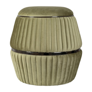 Pouf Doric in Velluto Plissé Verde e Grafite