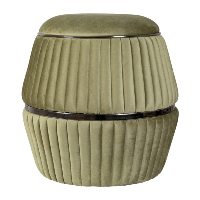 Pouf Doric in Velluto Plissé Verde e Grafite