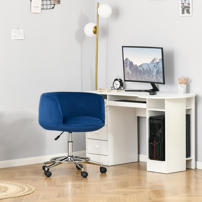 Vinsetto Chaise de bureau ergonomique hauteur réglable pivotante piètement chromé revêtement velours grand confort bleu roi