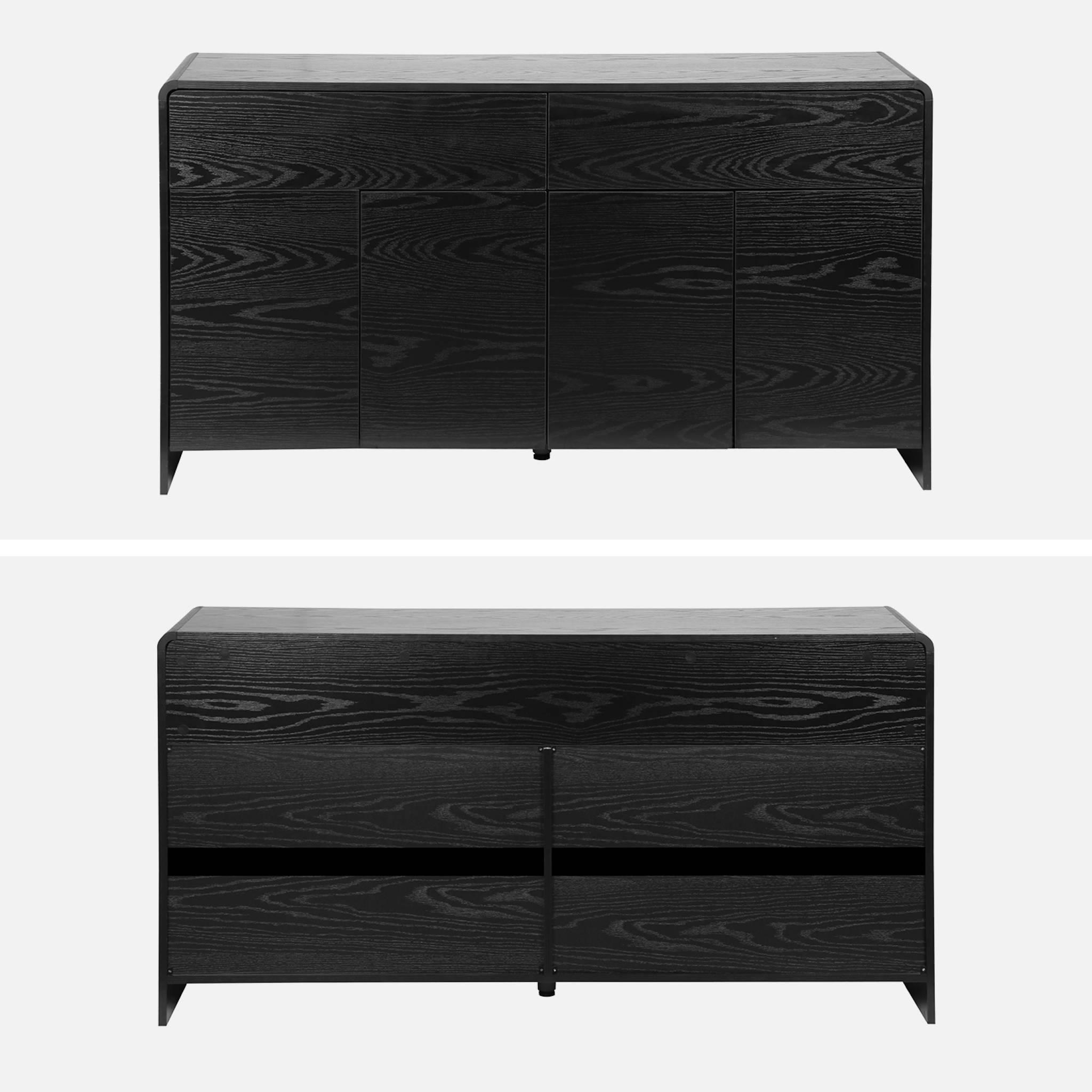 Buffet de rangement. buffet bas. 2 tiroirs 4 portes effet bois noir arrondi