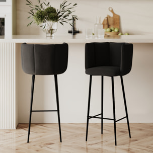 Lot de 2 chaises de bar en velours noir 75 cm - Rosy