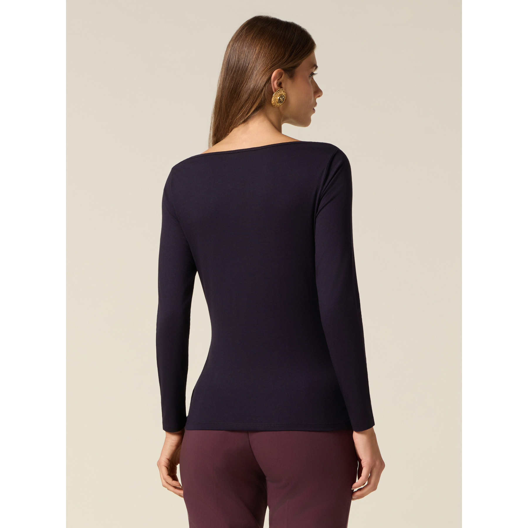 Oltre - T-shirt in viscosa con drappeggio - Blu