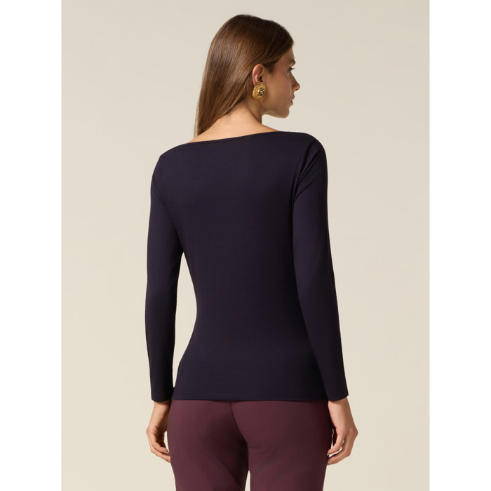 Oltre - T-shirt in viscosa con drappeggio - Blu