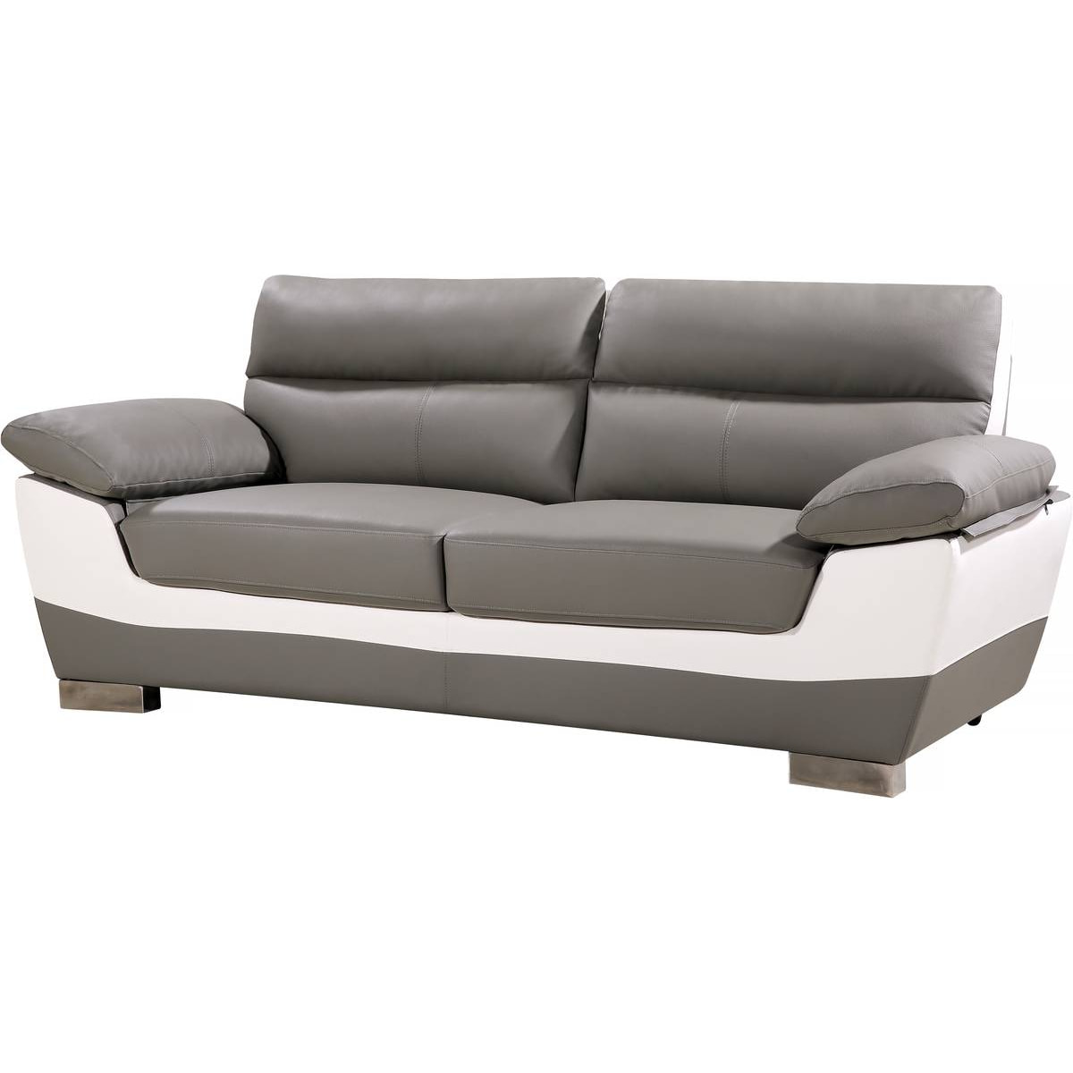 Canapé fixe en cuir reconstitué et PVC " Dallas" - 210 x 88 x 90 cm - 3 places - Gris/Blanc