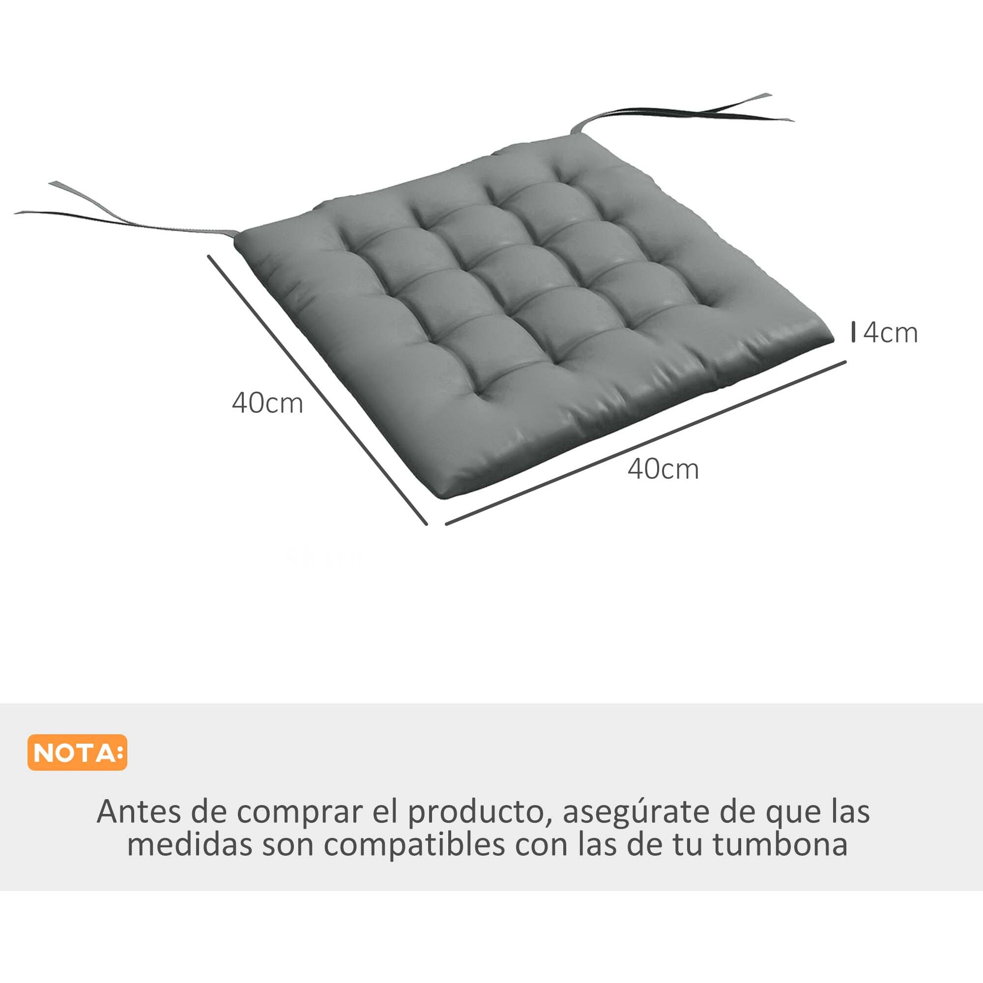 Juego de 6 Cojines para Sillas de Comedor, 40x40 cm, 6 Piezas, Cojines para Sillas de Jardín Acolchados con Cintas y Fundas Extraíbles, Gris Oscuro