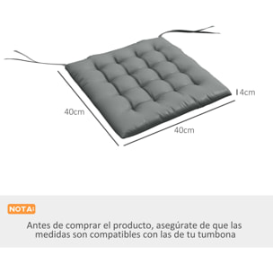 Juego de 6 Cojines para Sillas de Comedor, 40x40 cm, 6 Piezas, Cojines para Sillas de Jardín Acolchados con Cintas y Fundas Extraíbles, Gris Oscuro