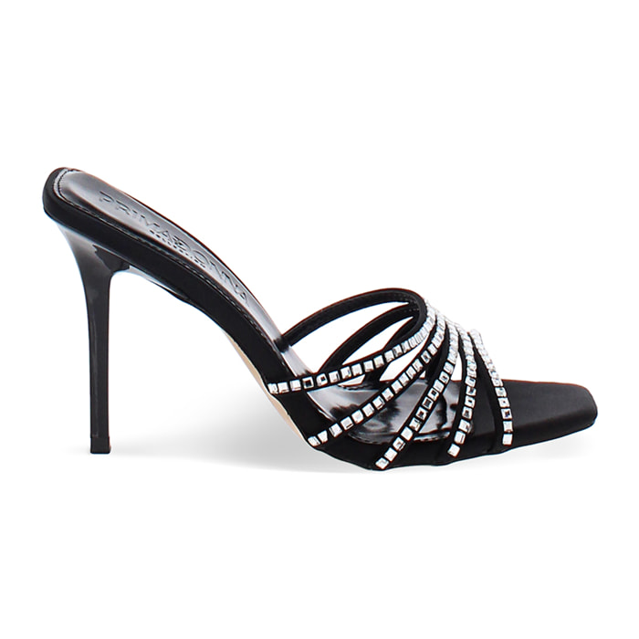 Mules open toe nere tacco 9 cm
