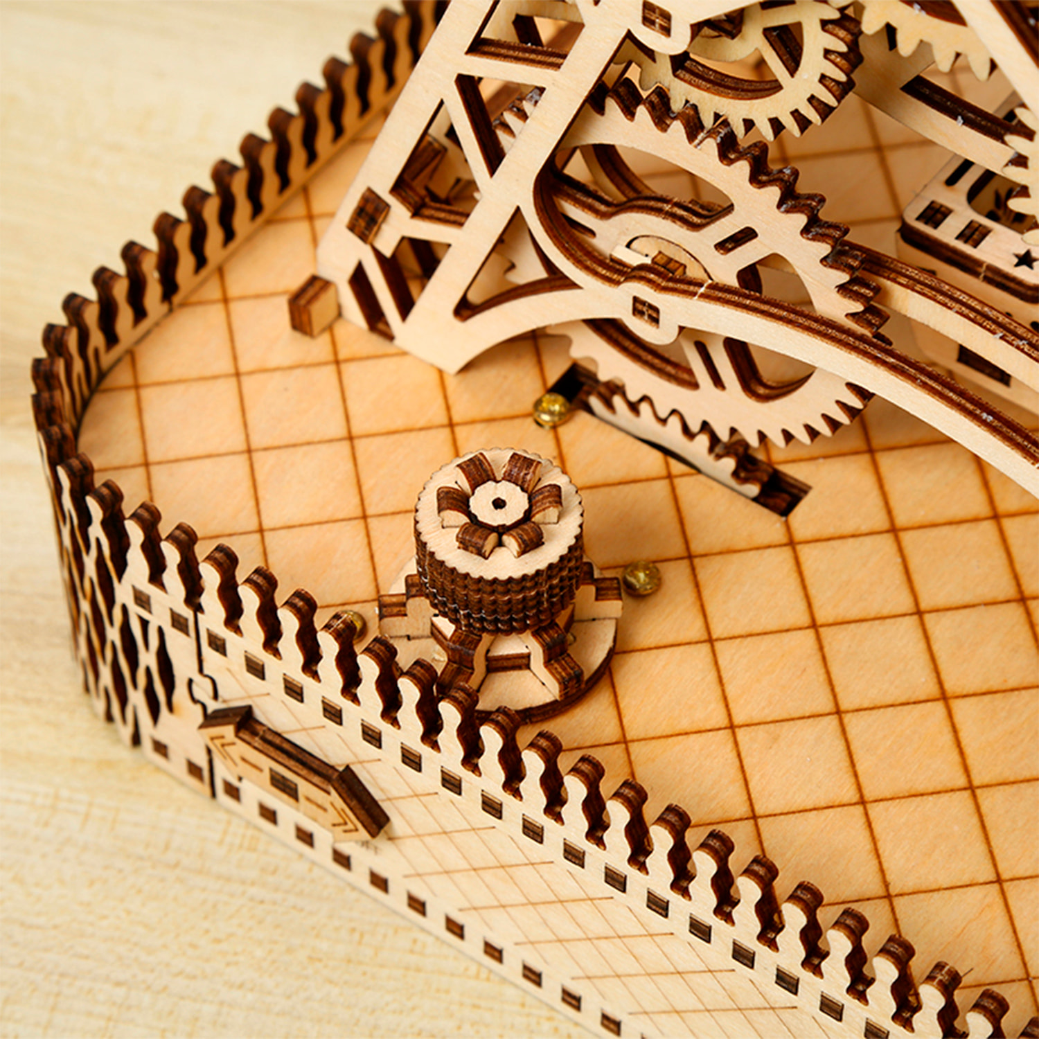 Maqueta de Madera 3D, diseño de Noria con movimiento mecánico y música. 207 piezas.