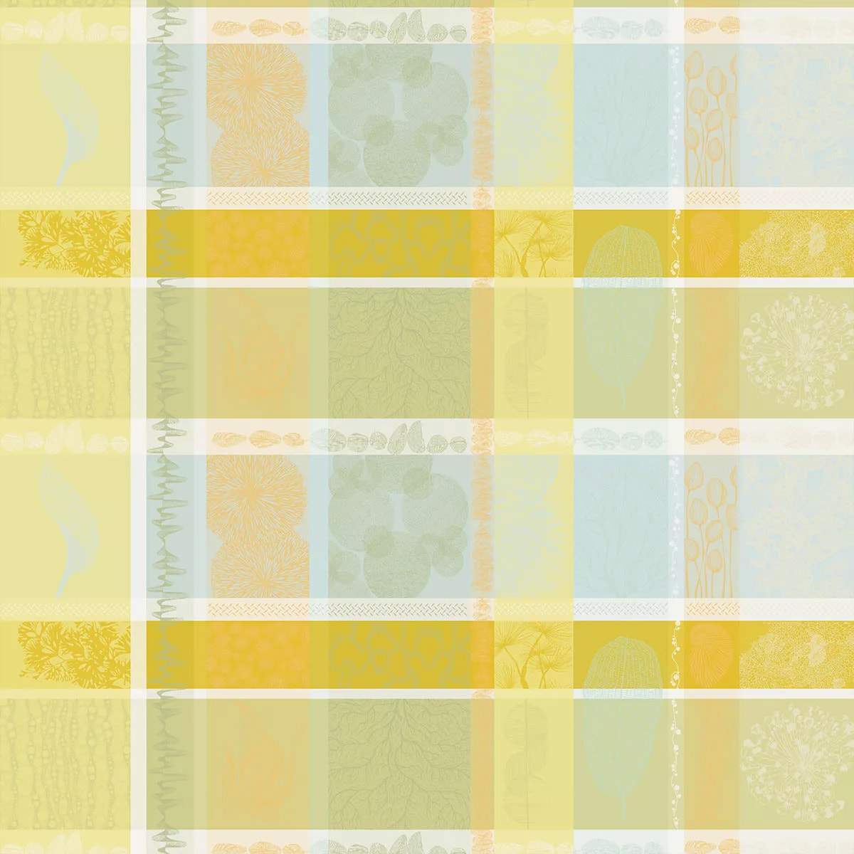 Nappe pur coton motif jacquard jaune vert Mille lieues aube