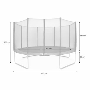 Trampoline rond Ø 430cm gris avec son filet de protection - Vénus - Trampoline de jardin 430cm 4m| Qualité PRO. | Normes EU