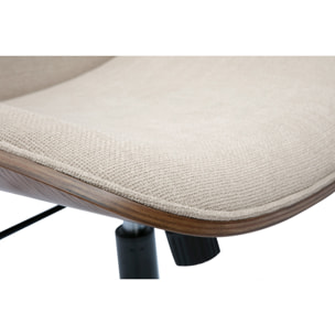 Chaise de bureau à roulettes en bois et tissu effet velours texturé beige DOUGLAS