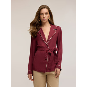 Motivi - Camicia in twill di viscosa con profili a contrasto - Bordeaux