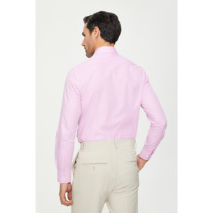 Camicia Uomo 1 Bottone Francese Slim Cotone Riga Stretta Rosa Fucsia/Bianco