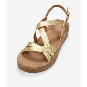 Sandalias de cuña doradas con hebilla