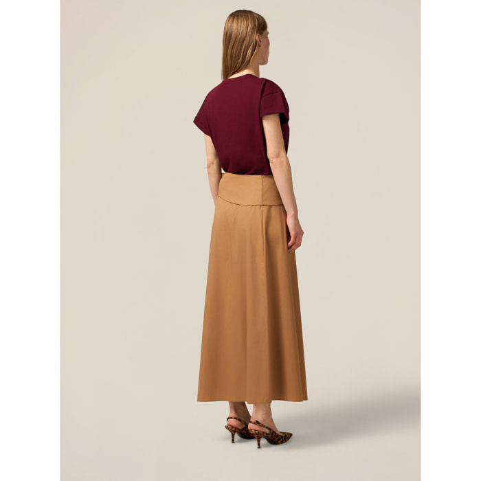 Oltre - Falda midi de popelina con fajín - Beige