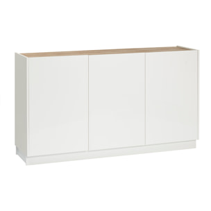 Buffet design blanc laqué brillant et bois clair 3 portes L155 cm NELIO