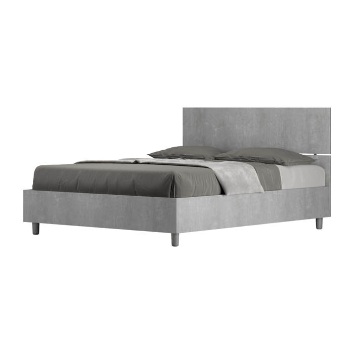 Lit double coffre 140x200 tête de lit droite gris béton Demas