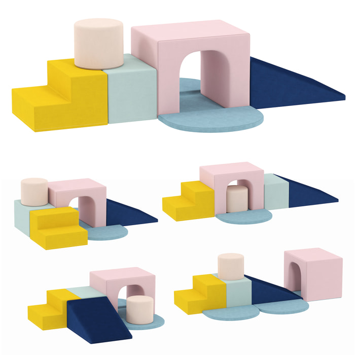 Juego de 8 Bloques de Espuma para Niños, Bloques de Psicomotricidad con Fundas de Terciopelo Lavables, Set de Escalada para Interior, para Escalar y Gatear, Multicolor