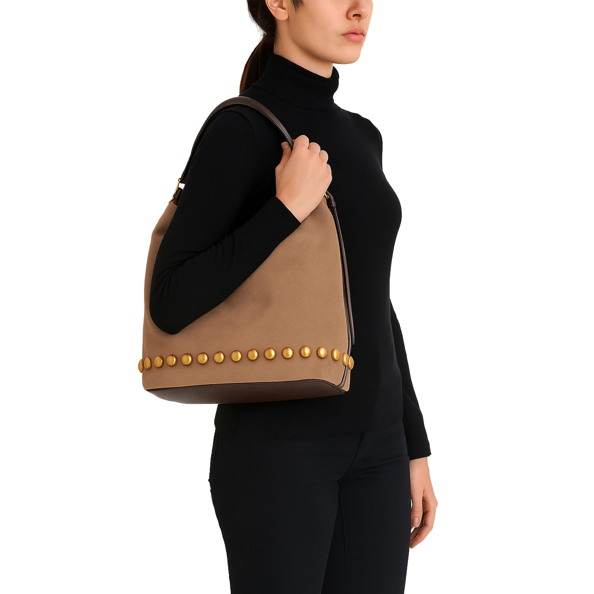 Borsa a spalla da donna Made in Italy - Modello Seraphina Plus - Pelle scamosciata - 31.0 x 31.0 x 15.0 cm