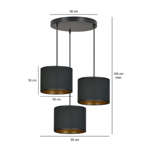 Lampada a sospensione Hilde in acciaio e velluto nero e oro
