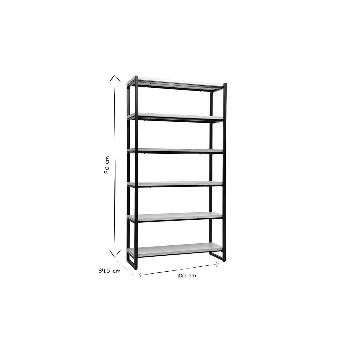 Bibliothèque industrielle ouverte en bois clair et métal noir L100 cm ARISTOTE