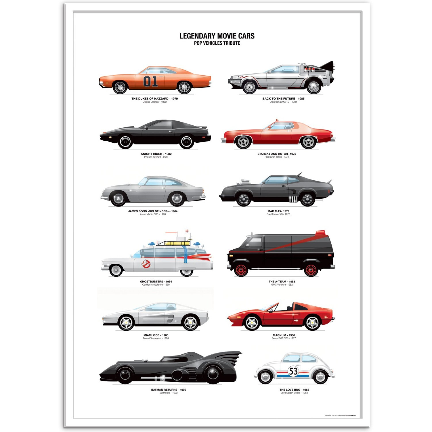 Affiche - Legendary Movie Cars - Olivier Bourdereau
