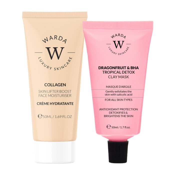 Mascarilla hidratante de colágeno + mascarilla desintoxicante con BHA