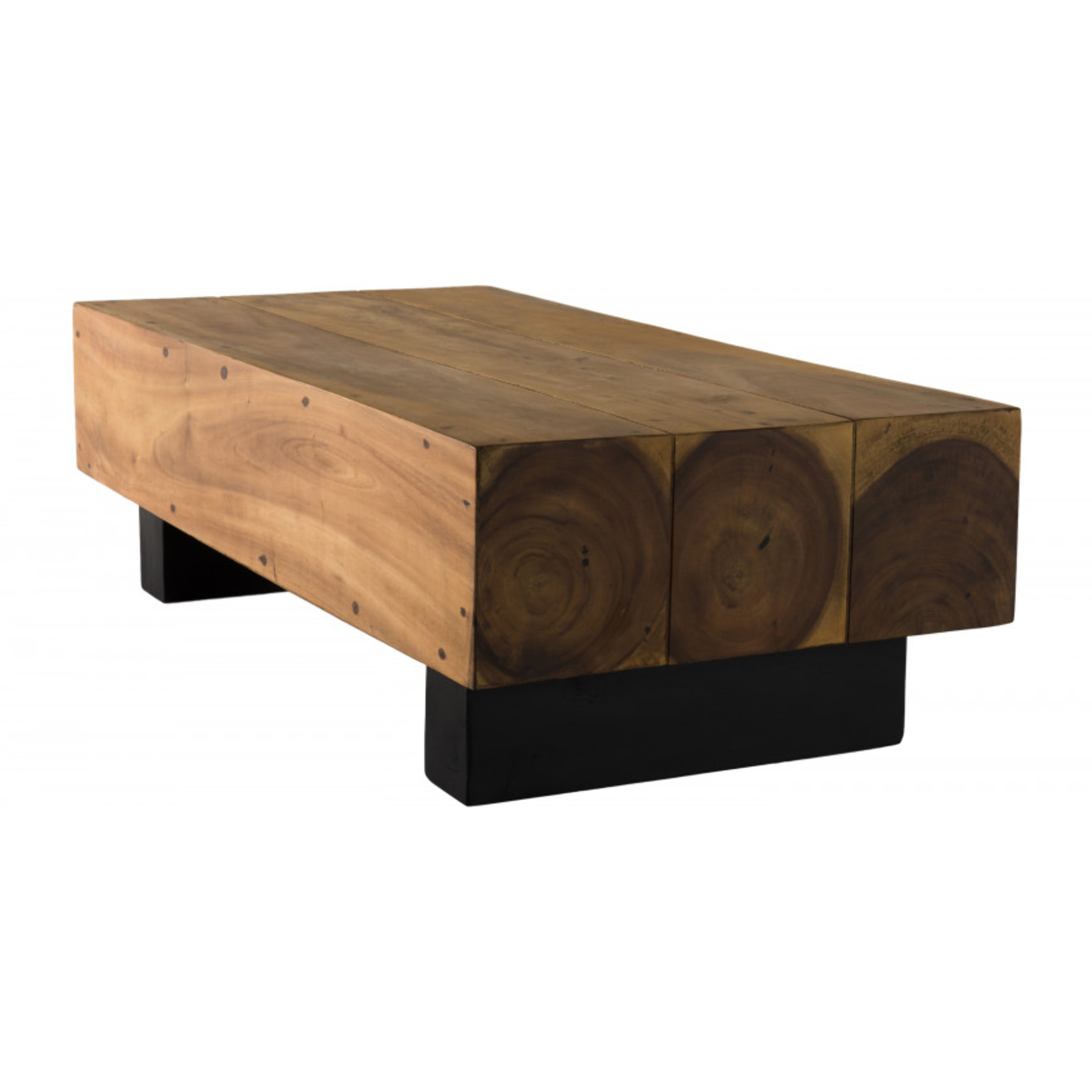 SUZY - Table basse poutres 120x60cm bois Suar pieds noirs