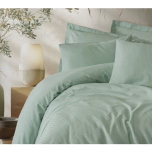 Parure housse de couette et taie(s) d'oreiller coton uni jacquard