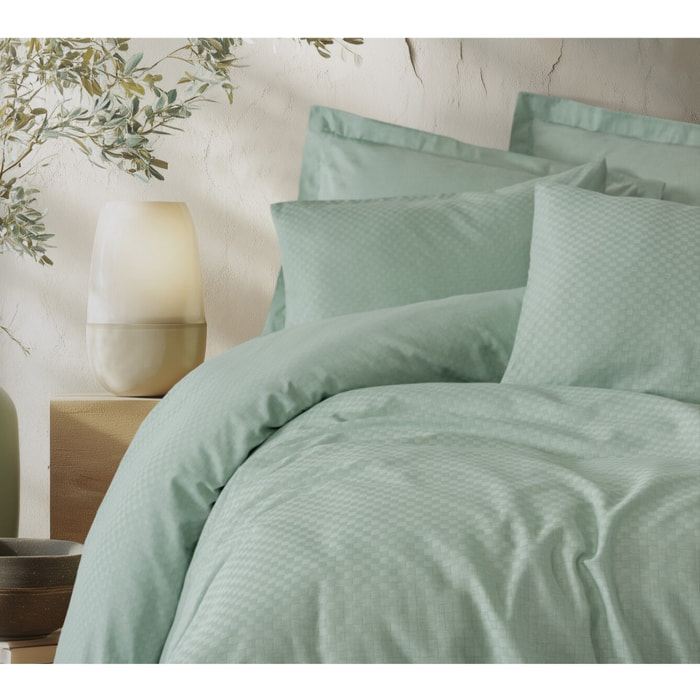 Parure housse de couette et taie(s) d'oreiller coton uni jacquard