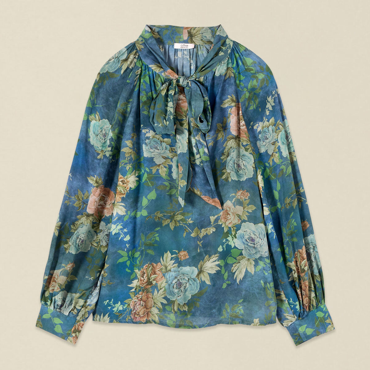 Oltre - Blusa fantasia con fiocco - Blu